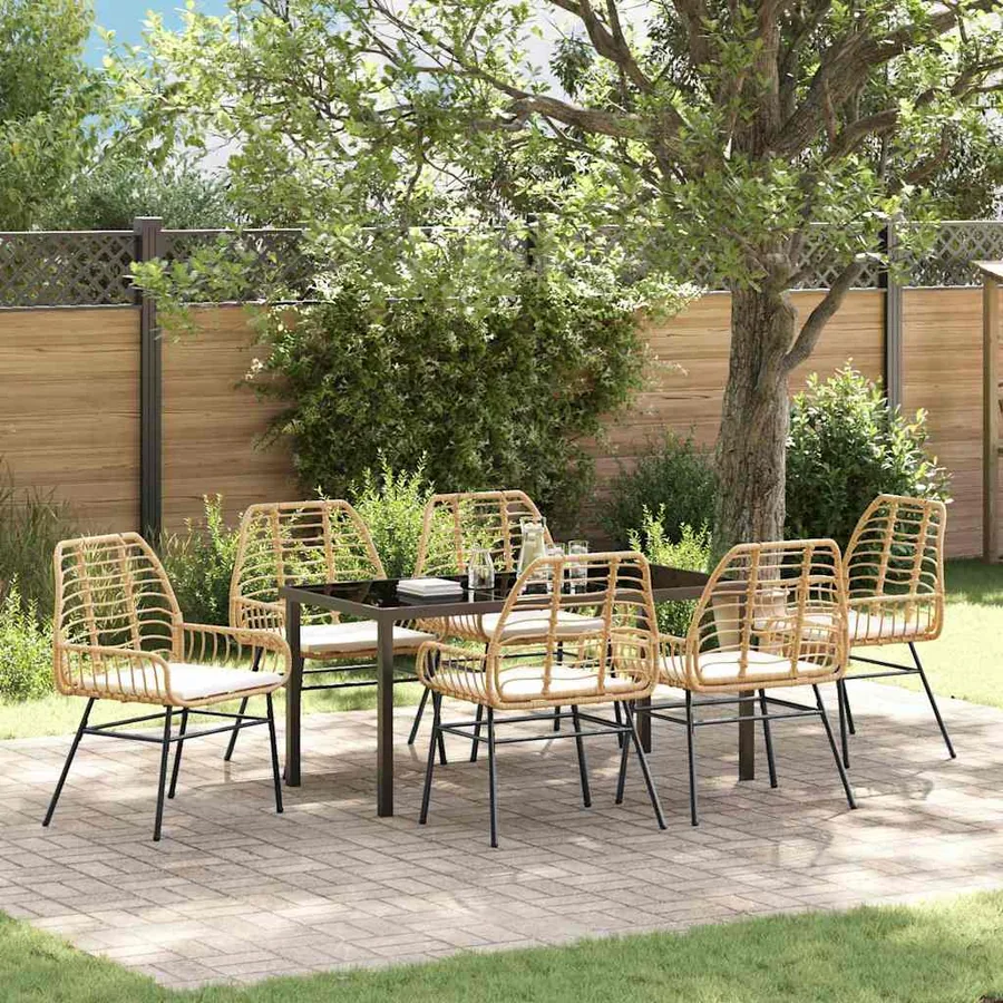 Ensemble de salle à manger pour jardin 7 pcs Marron polyrotin