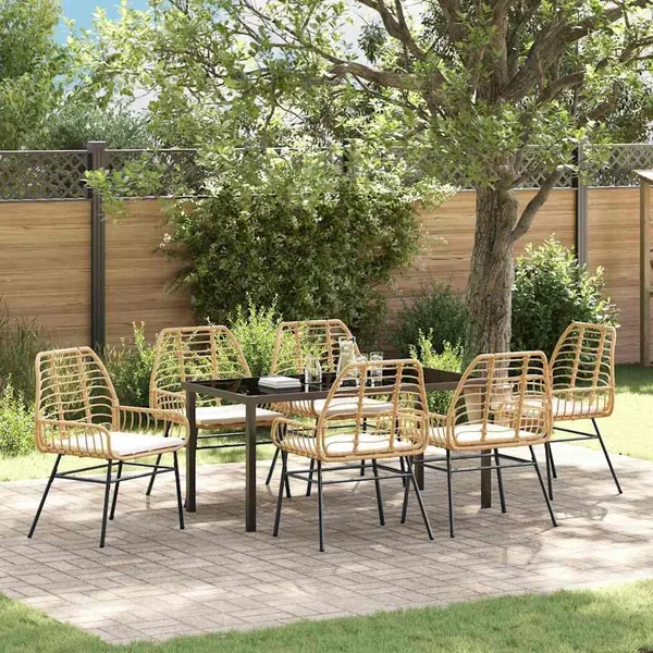 Ensemble de salle à manger pour jardin 7 pcs Marron polyrotin