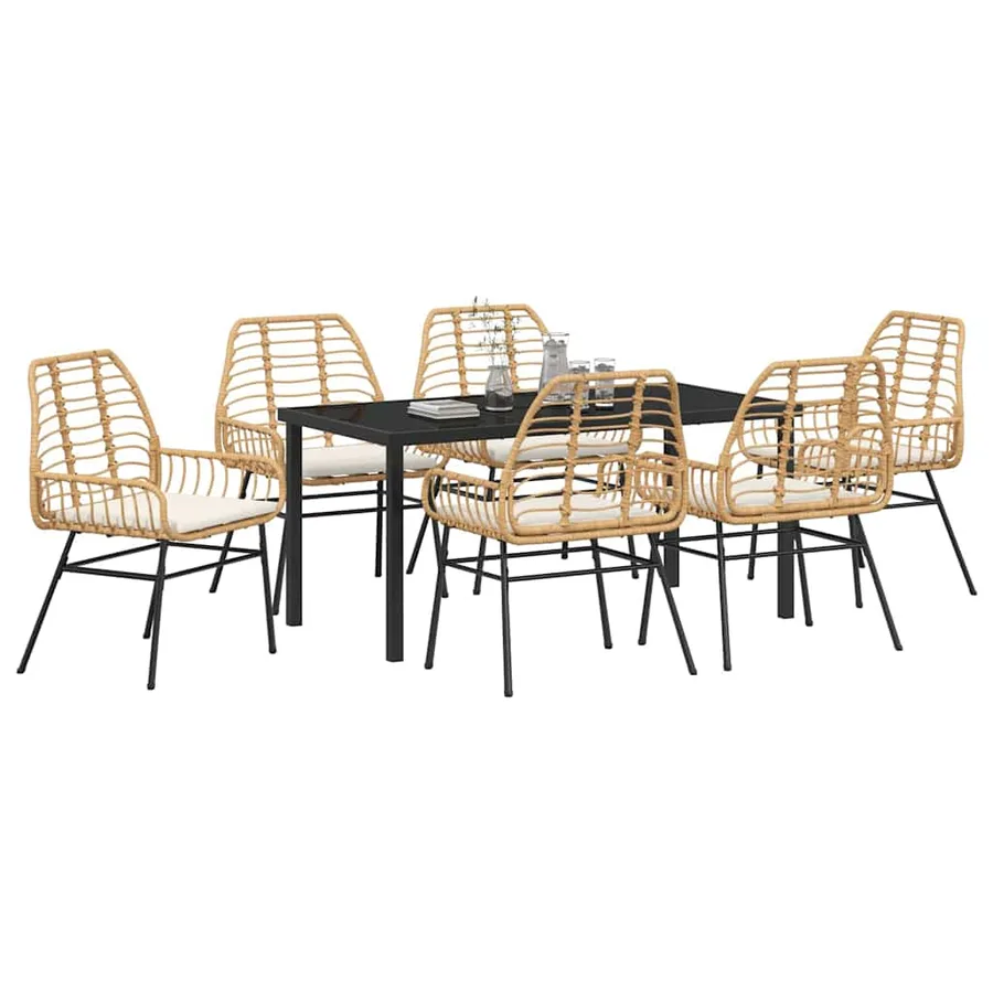 Ensemble de salle à manger pour jardin 7 pcs Marron polyrotin - 3