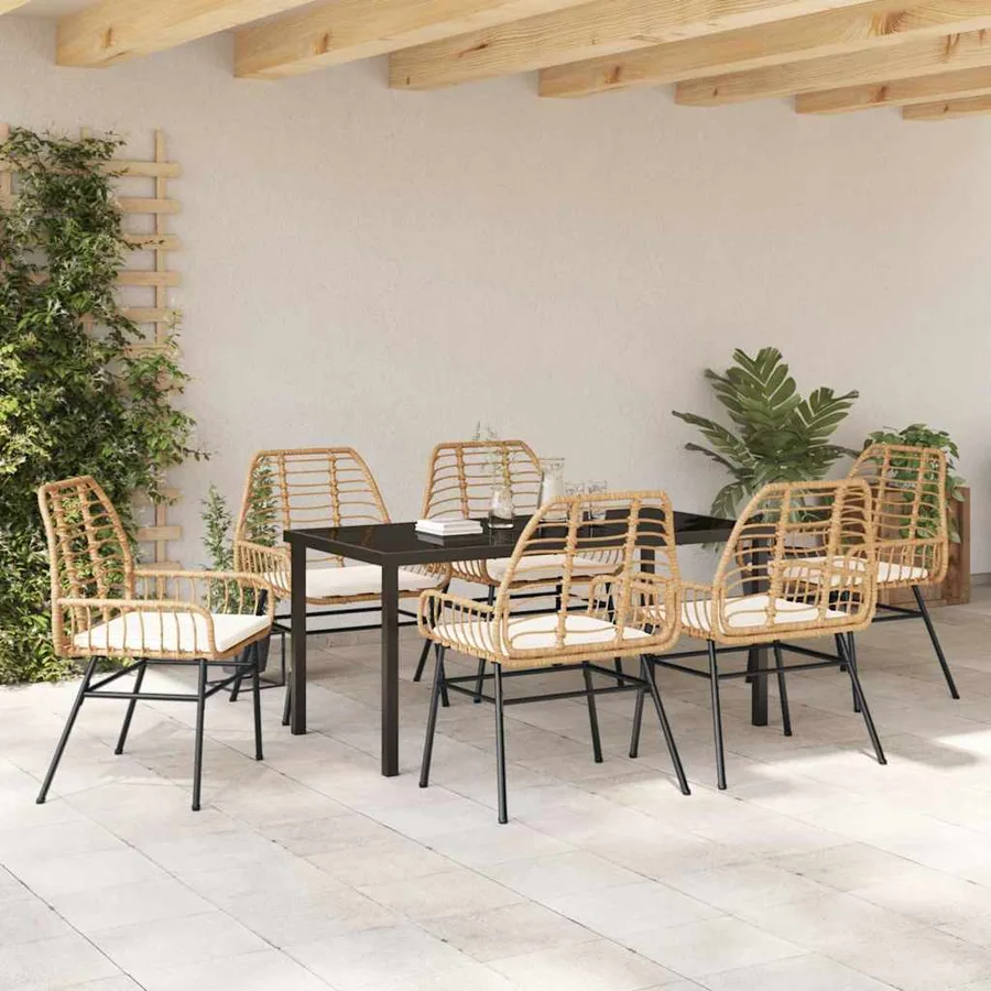 Ensemble de salle à manger pour jardin 7 pcs Marron polyrotin - 4