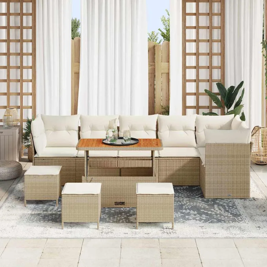 Ensemble de canapé de jardin avec coussin 10 pcs beige et crème - 3