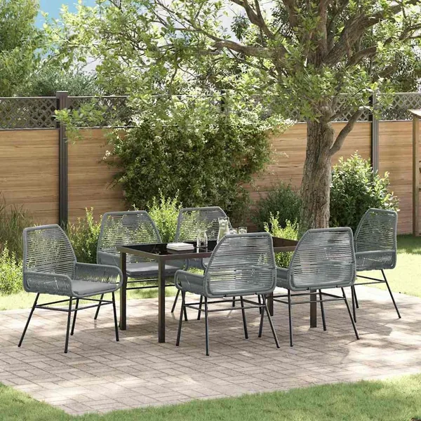 Ensemble de salle à manger pour jardin 7 pcs Gris polyrotin