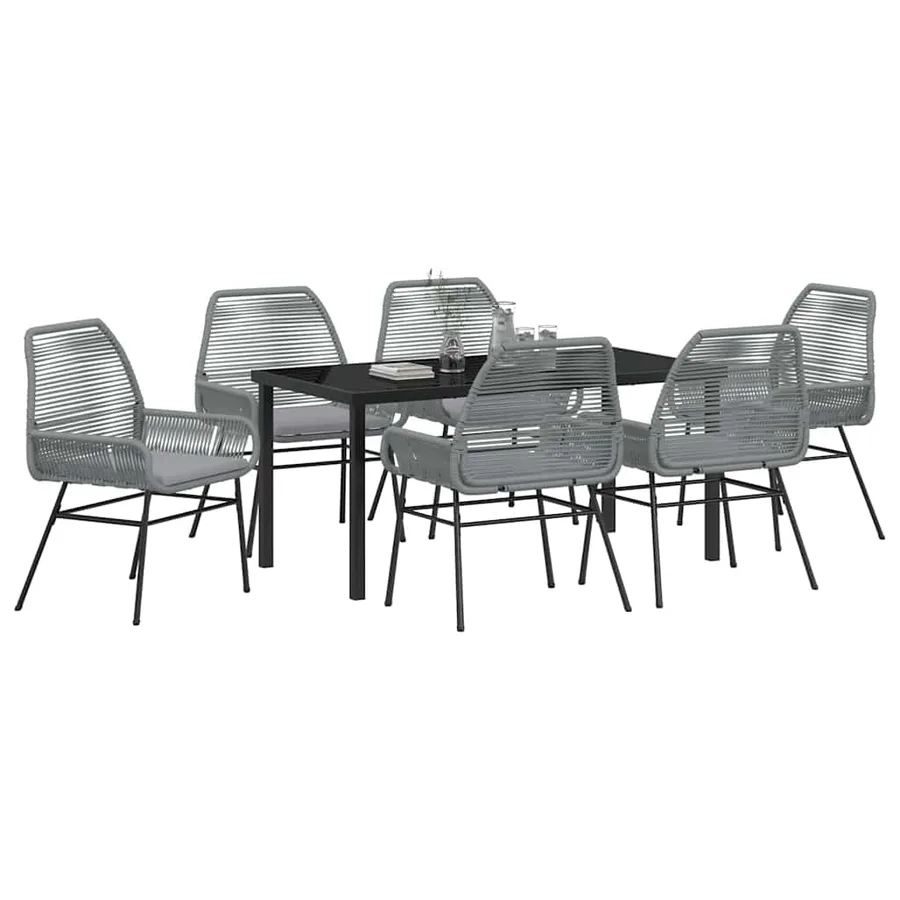 Ensemble de salle à manger pour jardin 7 pcs Gris polyrotin - 3