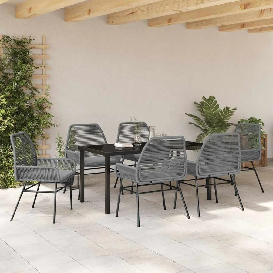 Ensemble de salle à manger pour jardin 7 pcs Gris polyrotin - 4
