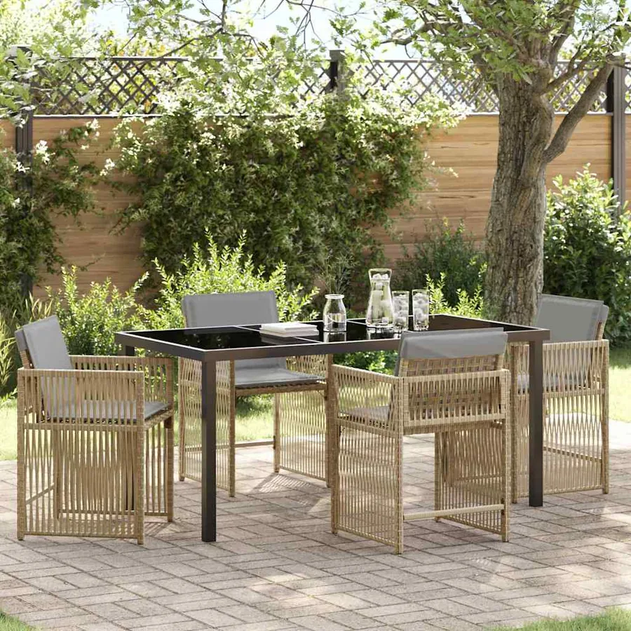 Ensemble de salle à manger pour jardin 5 pcs Beige polyrotin