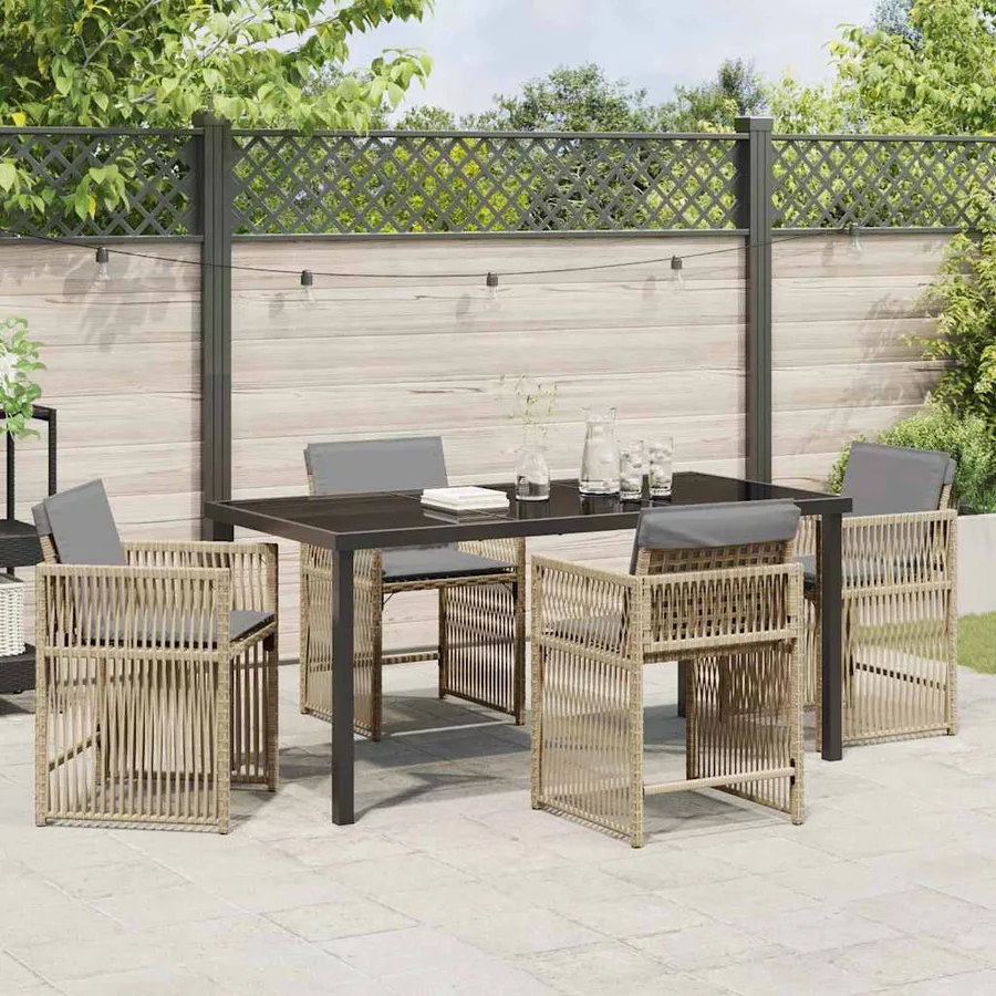 Ensemble de salle à manger pour jardin 5 pcs Beige polyrotin - 4