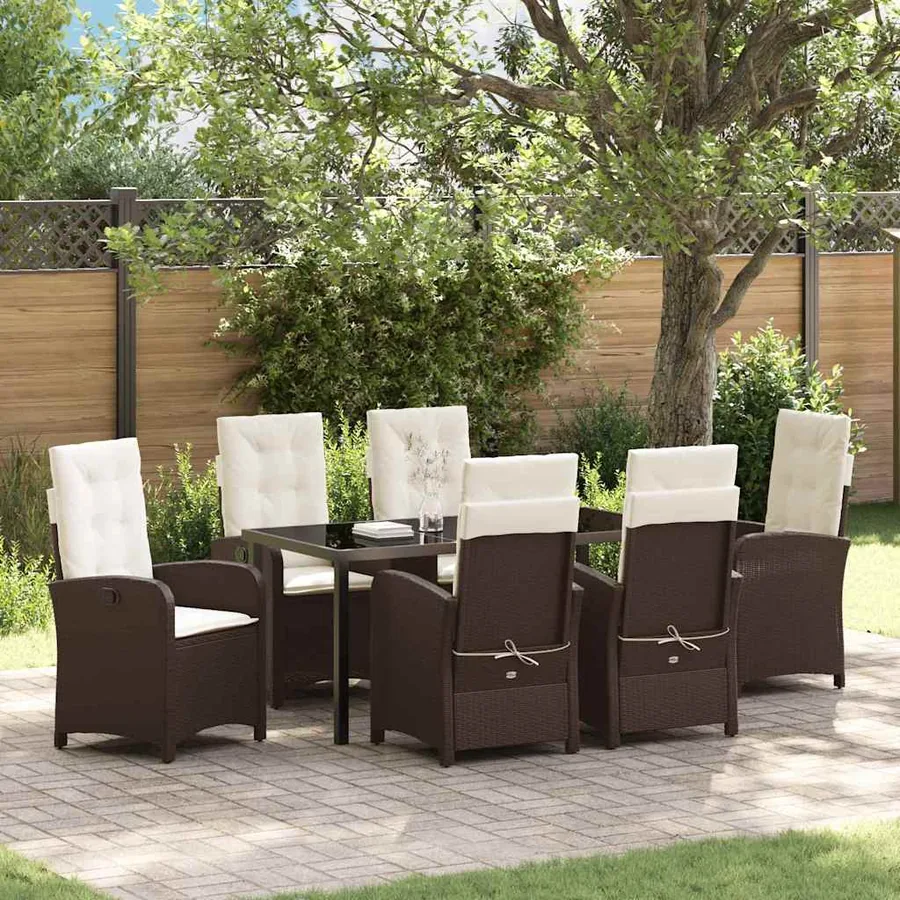 Ensemble de salle à manger pour jardin 7 pcs Marron polyrotin