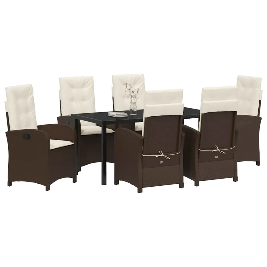 Ensemble de salle à manger pour jardin 7 pcs Marron polyrotin - 3