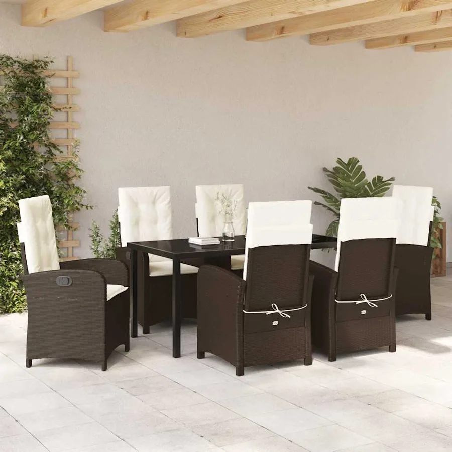 Ensemble de salle à manger pour jardin 7 pcs Marron polyrotin - 4