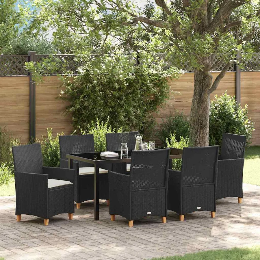 Ensemble de salle à manger pour jardin 7 pcs Noir polyrotin