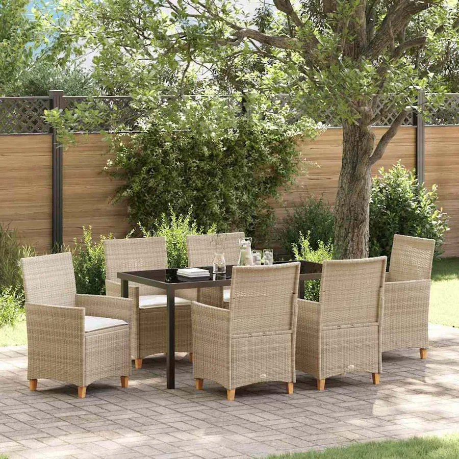 Ensemble de salle à manger pour jardin 7 pcs Beige polyrotin