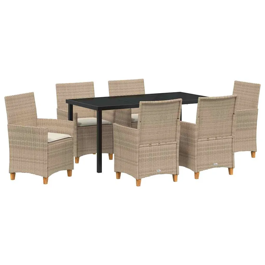 Ensemble de salle à manger pour jardin 7 pcs Beige polyrotin - 2