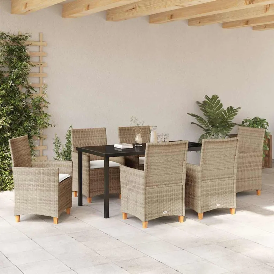 Ensemble de salle à manger pour jardin 7 pcs Beige polyrotin - 4