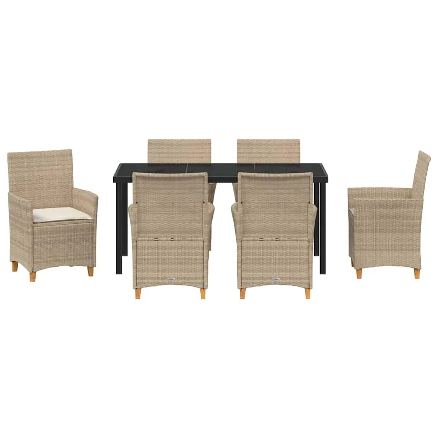 Ensemble de salle à manger pour jardin 7 pcs Beige polyrotin - 7