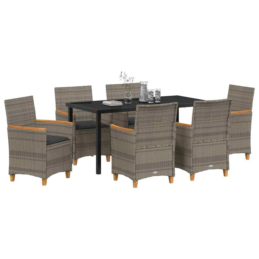 Ensemble de salle à manger pour jardin 7 pcs Gris polyrotin - 3