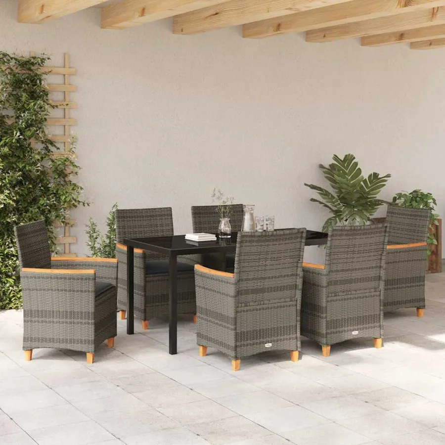 Ensemble de salle à manger pour jardin 7 pcs Gris polyrotin - 4