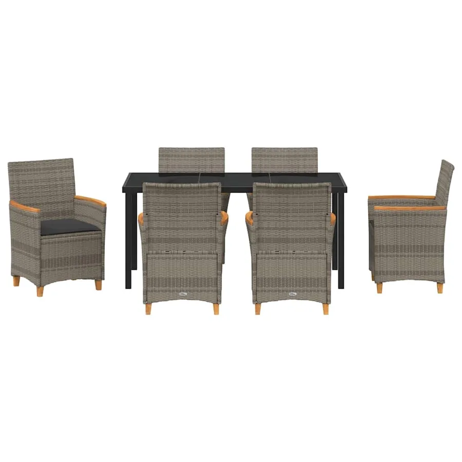 Ensemble de salle à manger pour jardin 7 pcs Gris polyrotin - 7