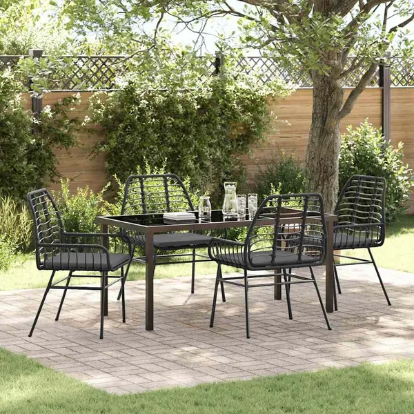 Ensemble de salle à manger pour jardin 5 pcs Noir polyrotin