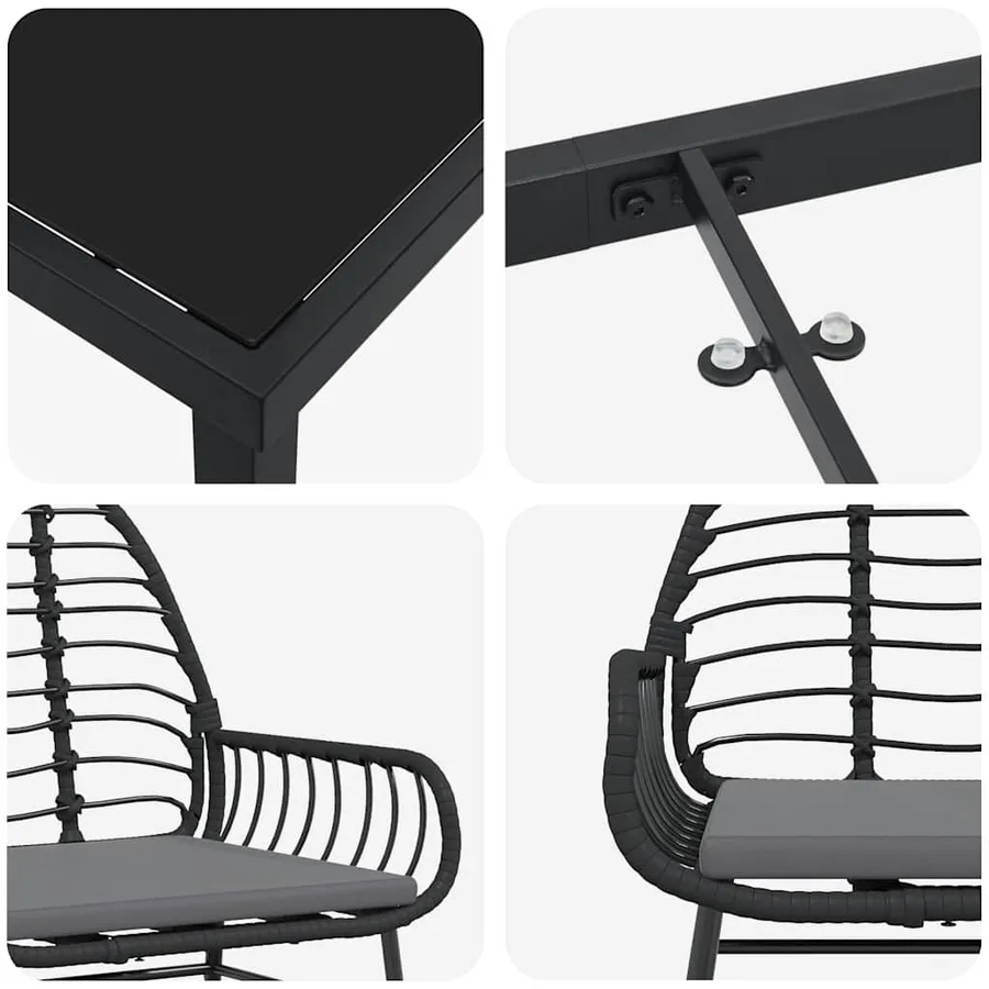 Ensemble de salle à manger pour jardin 5 pcs Noir polyrotin - 9
