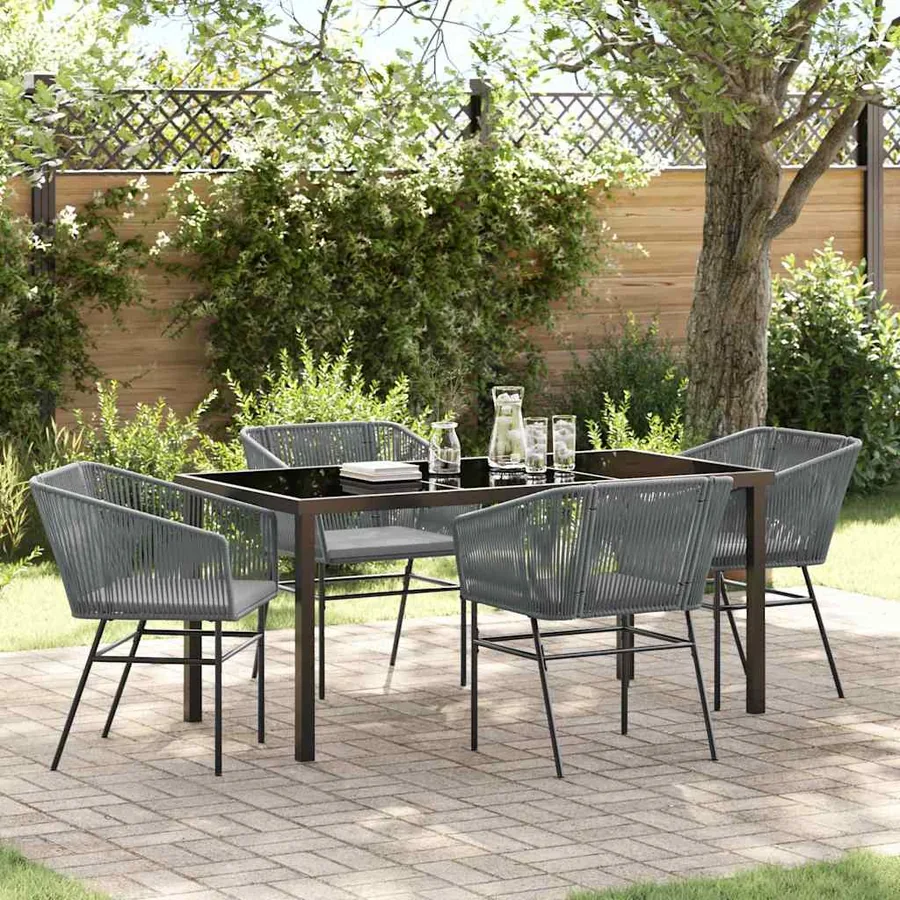 Ensemble de salle à manger pour jardin avec coussin 5 pcs Gris