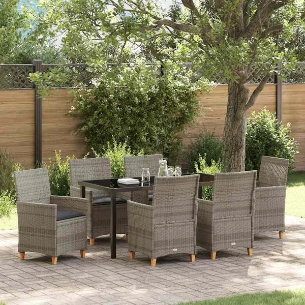 Ensemble de salle à manger pour jardin 7 pcs Gris polyrotin