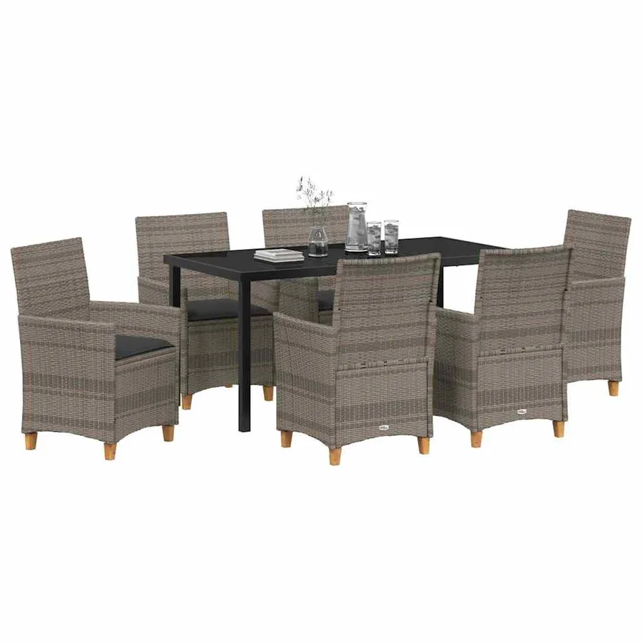 Ensemble de salle à manger pour jardin 7 pcs Gris polyrotin - 3