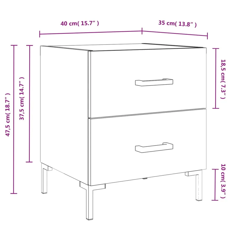 Table de chevet blanc 40x35x47,5 cm bois d’ingénierie - 12
