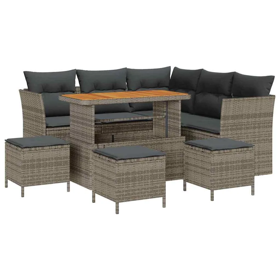 Ensemble de canapé de jardin 9 pcs Gris polyrotin - 2