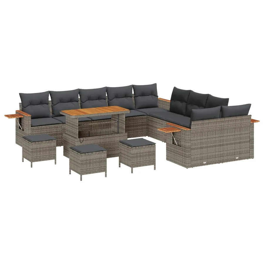 Ensemble de canapé de jardin 14 pcs Gris polyrotin - 2