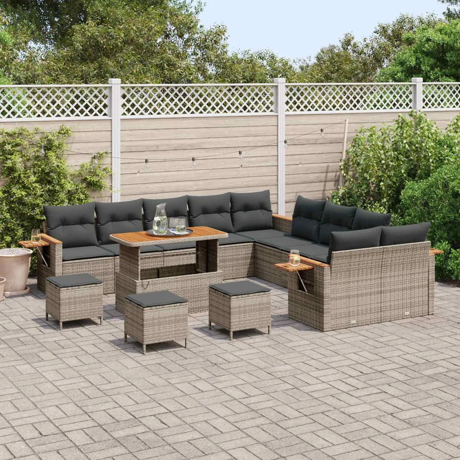 Ensemble de canapé de jardin 14 pcs Gris polyrotin - 3