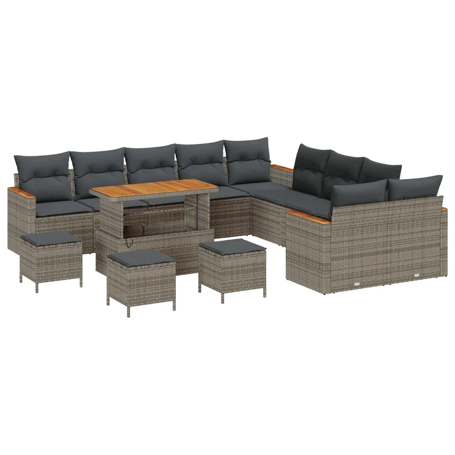Ensemble de canapé de jardin 14 pcs Gris polyrotin - 2