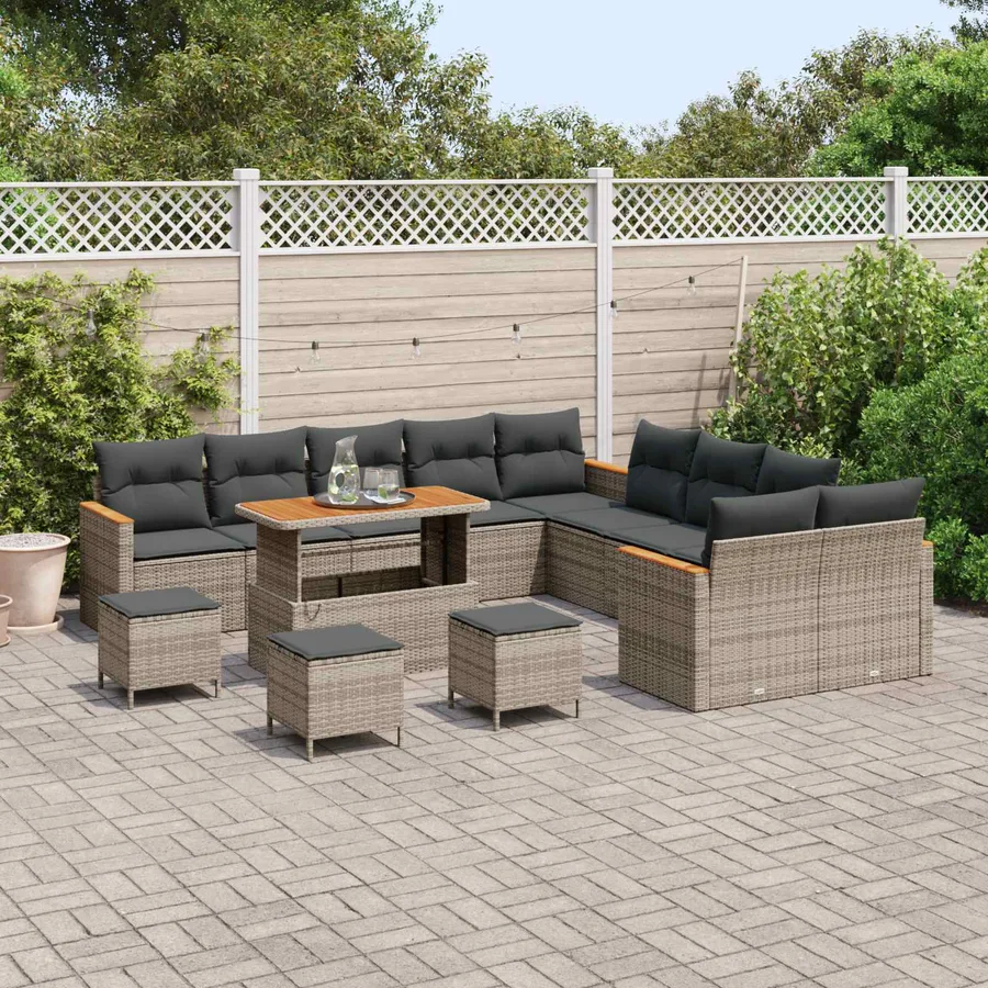 Ensemble de canapé de jardin 14 pcs Gris polyrotin - 3