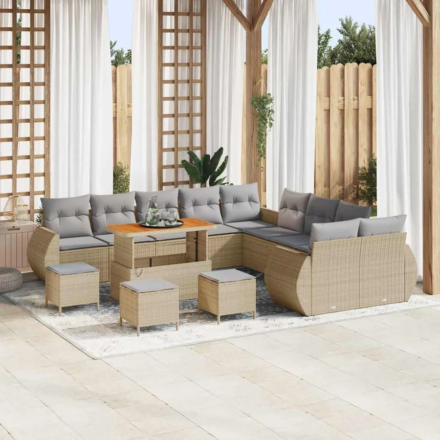 Ensemble de canapé de jardin 14 pcs Beige polyrotin