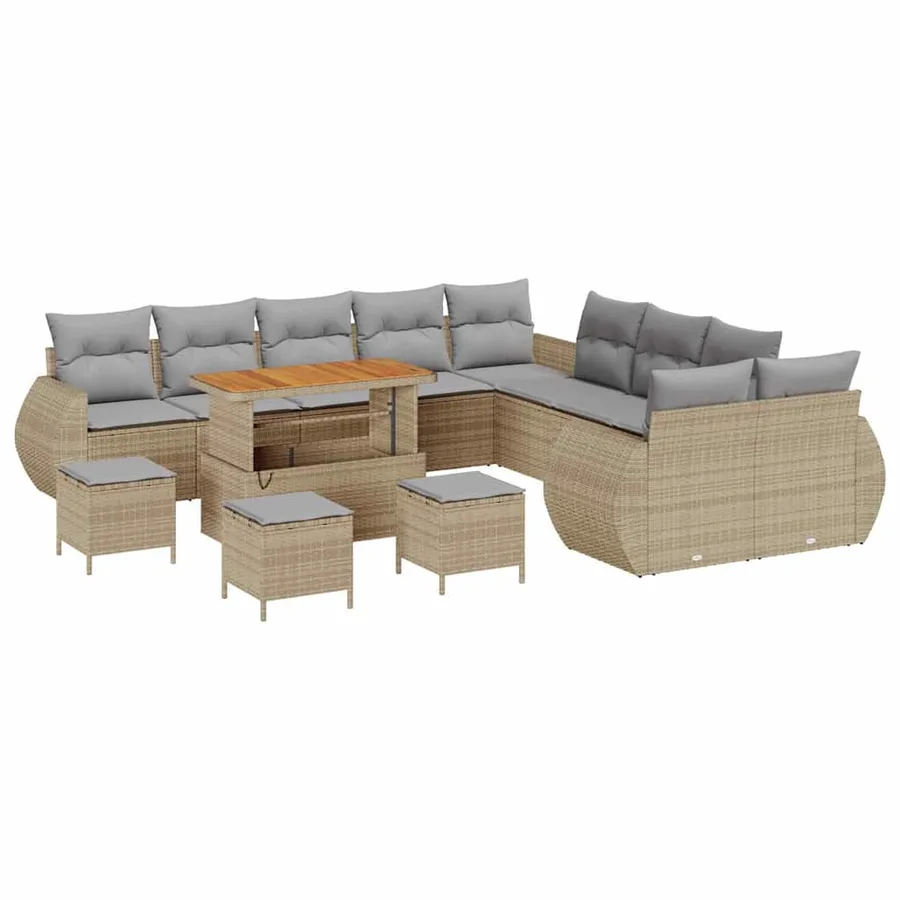 Ensemble de canapé de jardin 14 pcs Beige polyrotin - 2