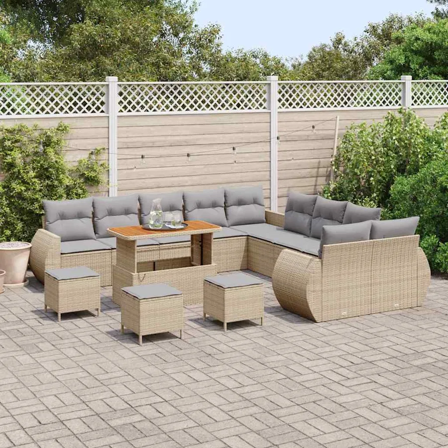 Ensemble de canapé de jardin 14 pcs Beige polyrotin - 3