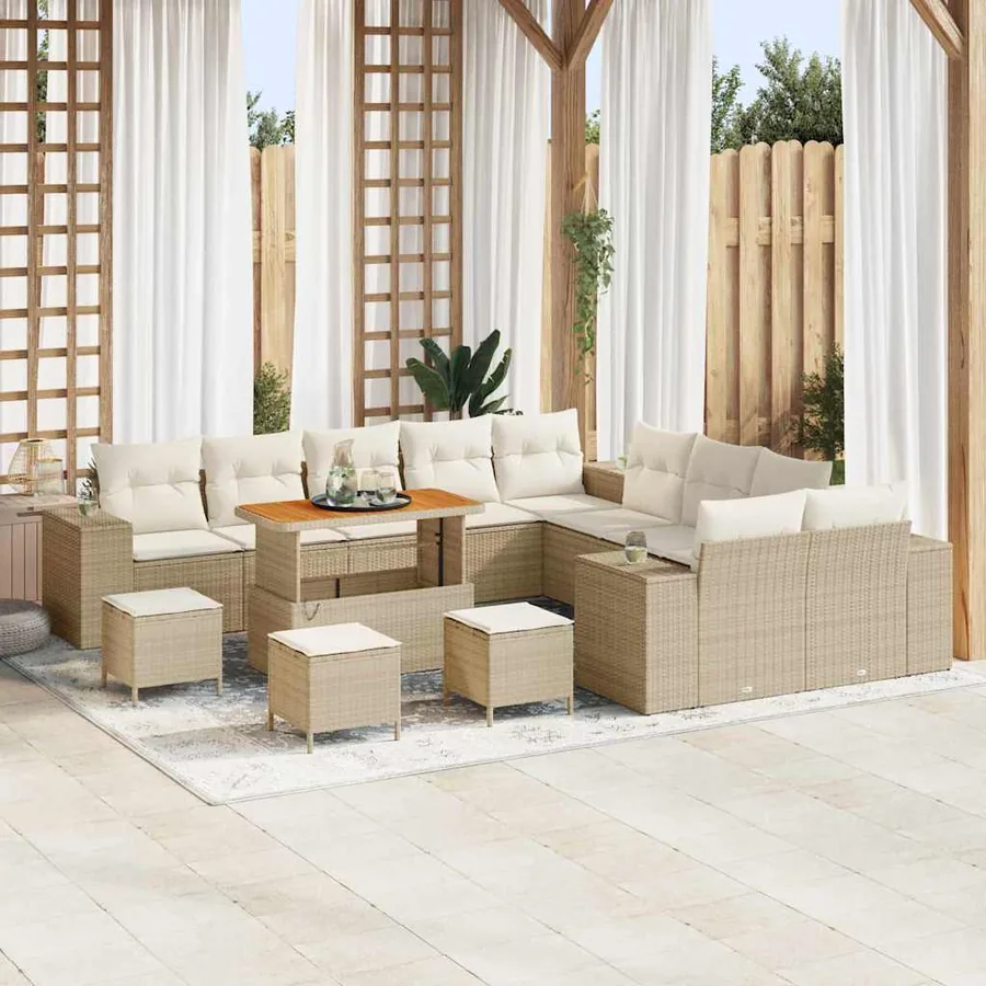 Ensemble de canapé de jardin 14 pcs Beige polyrotin