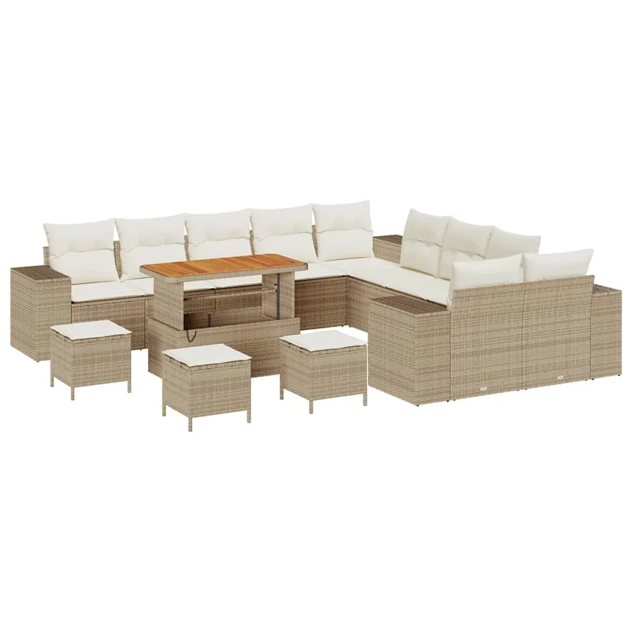 Ensemble de canapé de jardin 14 pcs Beige polyrotin - 2