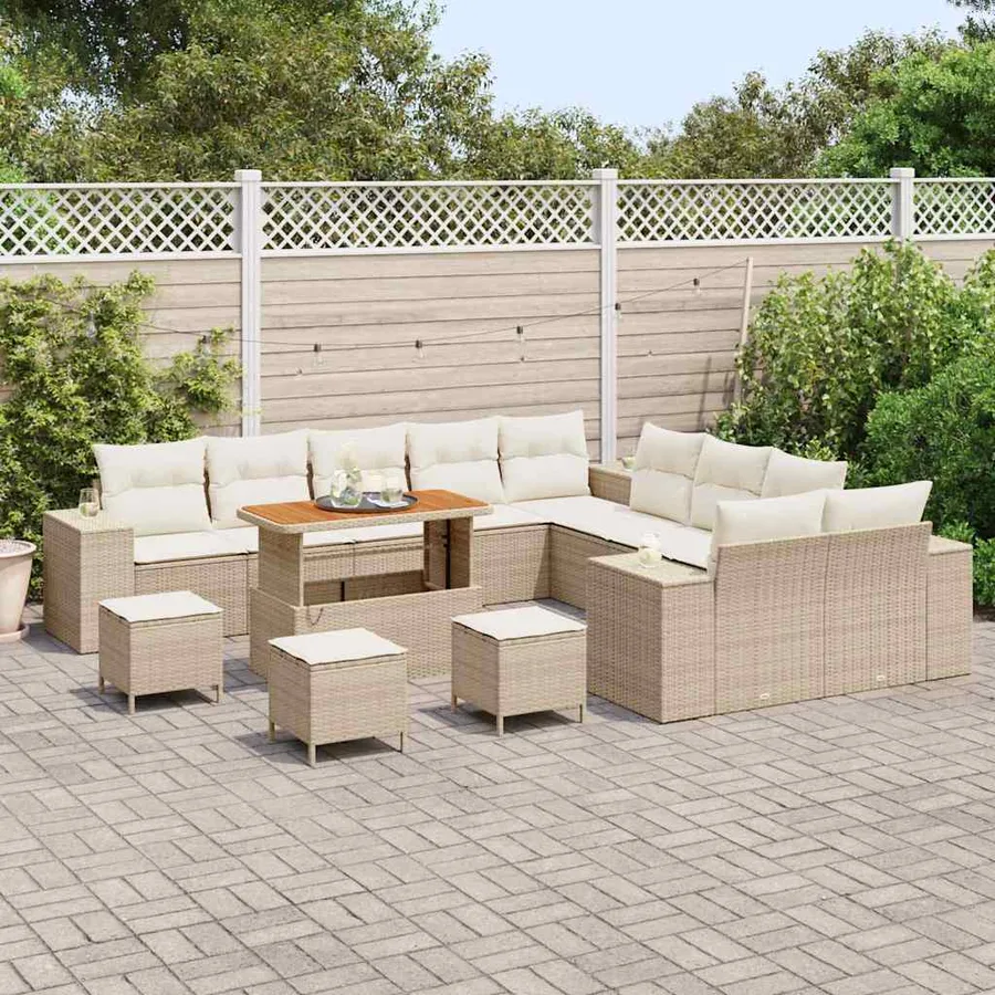 Ensemble de canapé de jardin 14 pcs Beige polyrotin - 3