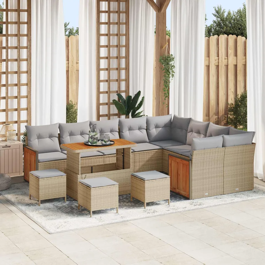 Ensemble de canapé de jardin 13 pcs Beige et Gris clair