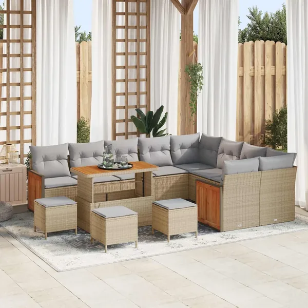 Ensemble de canapé de jardin 13 pcs Beige et Gris clair