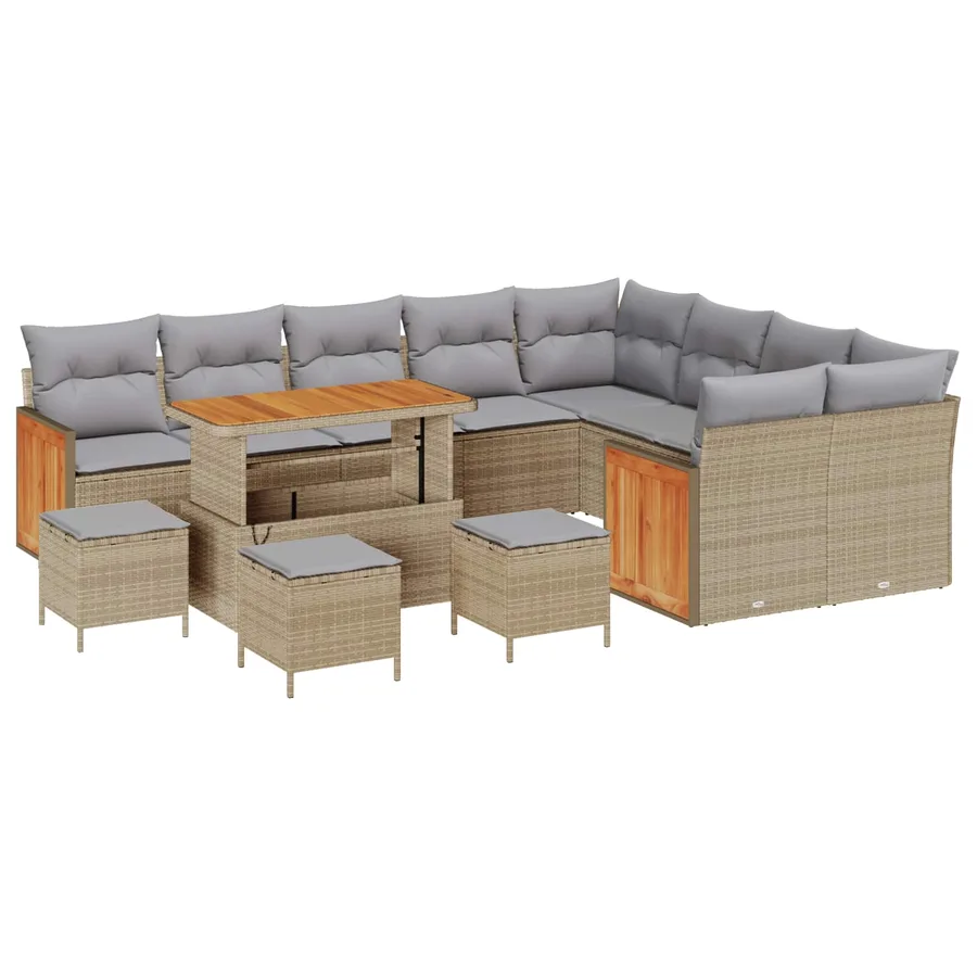 Ensemble de canapé de jardin 13 pcs Beige et Gris clair - 2