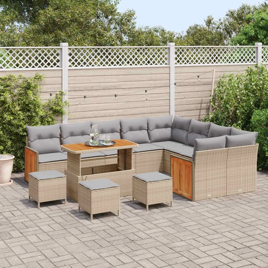 Ensemble de canapé de jardin 13 pcs Beige et Gris clair - 3