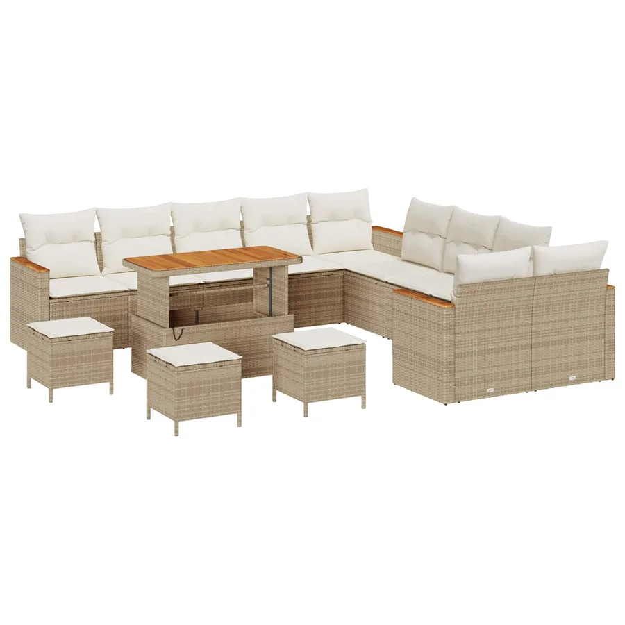 Ensemble de canapé de jardin 14 pcs Beige polyrotin - 2