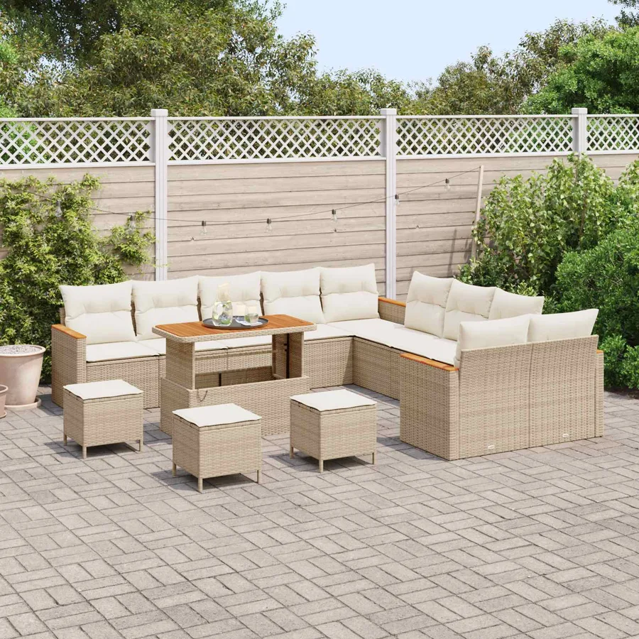 Ensemble de canapé de jardin 14 pcs Beige polyrotin - 3