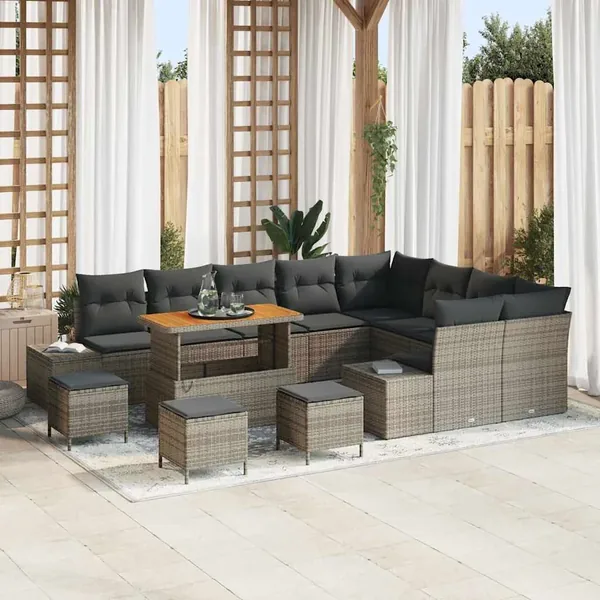Ensemble de canapé de jardin avec coussin 13 pcs Gris polyrotin