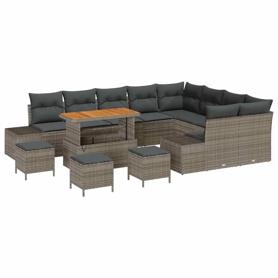Ensemble de canapé de jardin avec coussin 13 pcs Gris polyrotin - 2