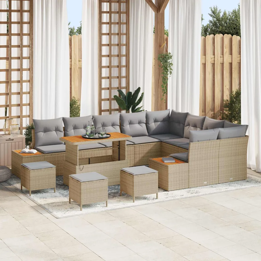 Ensemble de canapé de jardin 13 pcs Beige et Gris clair
