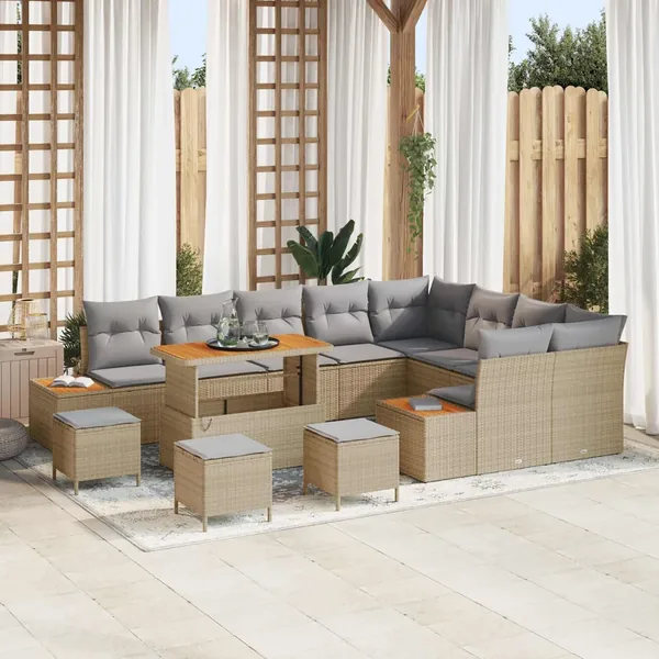 Ensemble de canapé de jardin 13 pcs Beige et Gris clair