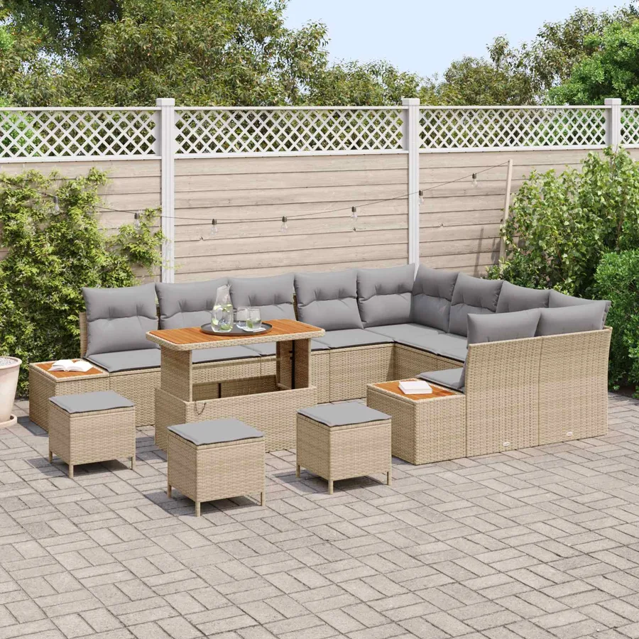 Ensemble de canapé de jardin 13 pcs Beige et Gris clair - 3