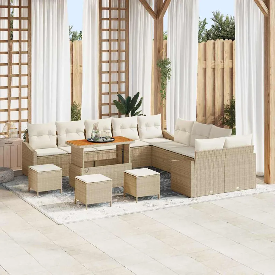 Ensemble de canapé de jardin 14 pcs Beige polyrotin